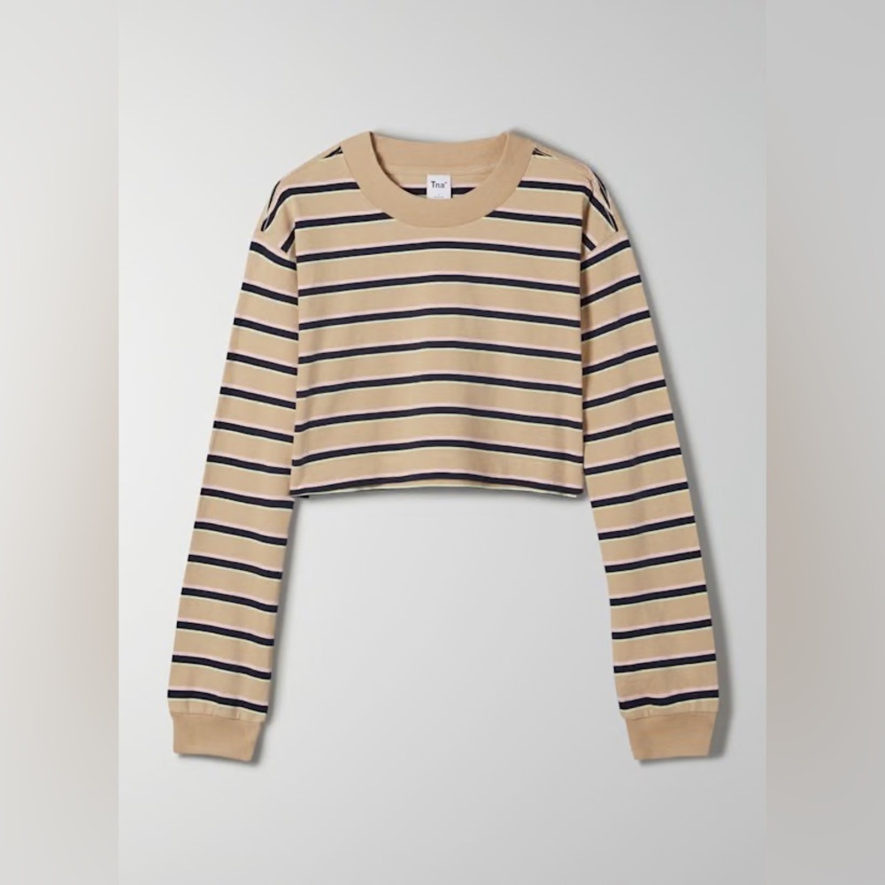 Aritzia TNA Striped Cropped Long Sleeve Shirt